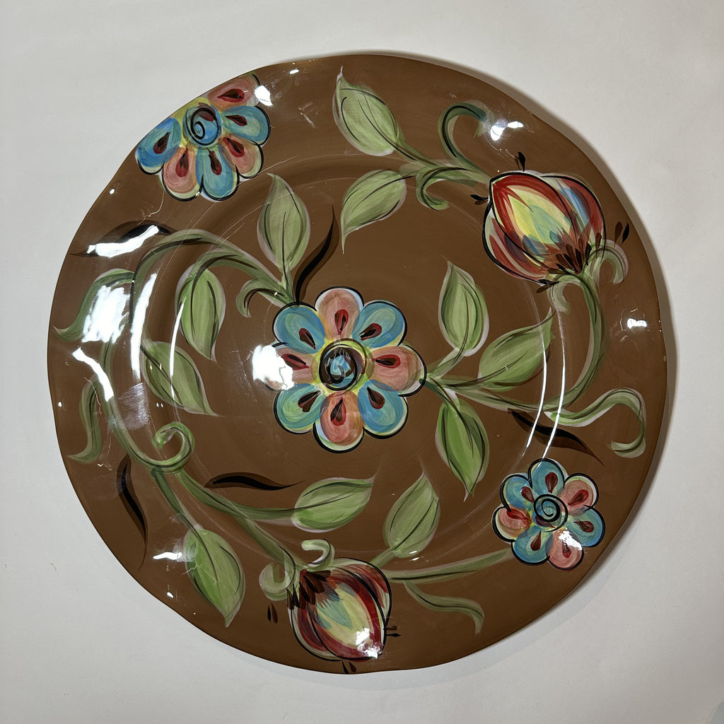 Beautiful Floral Brown Platter