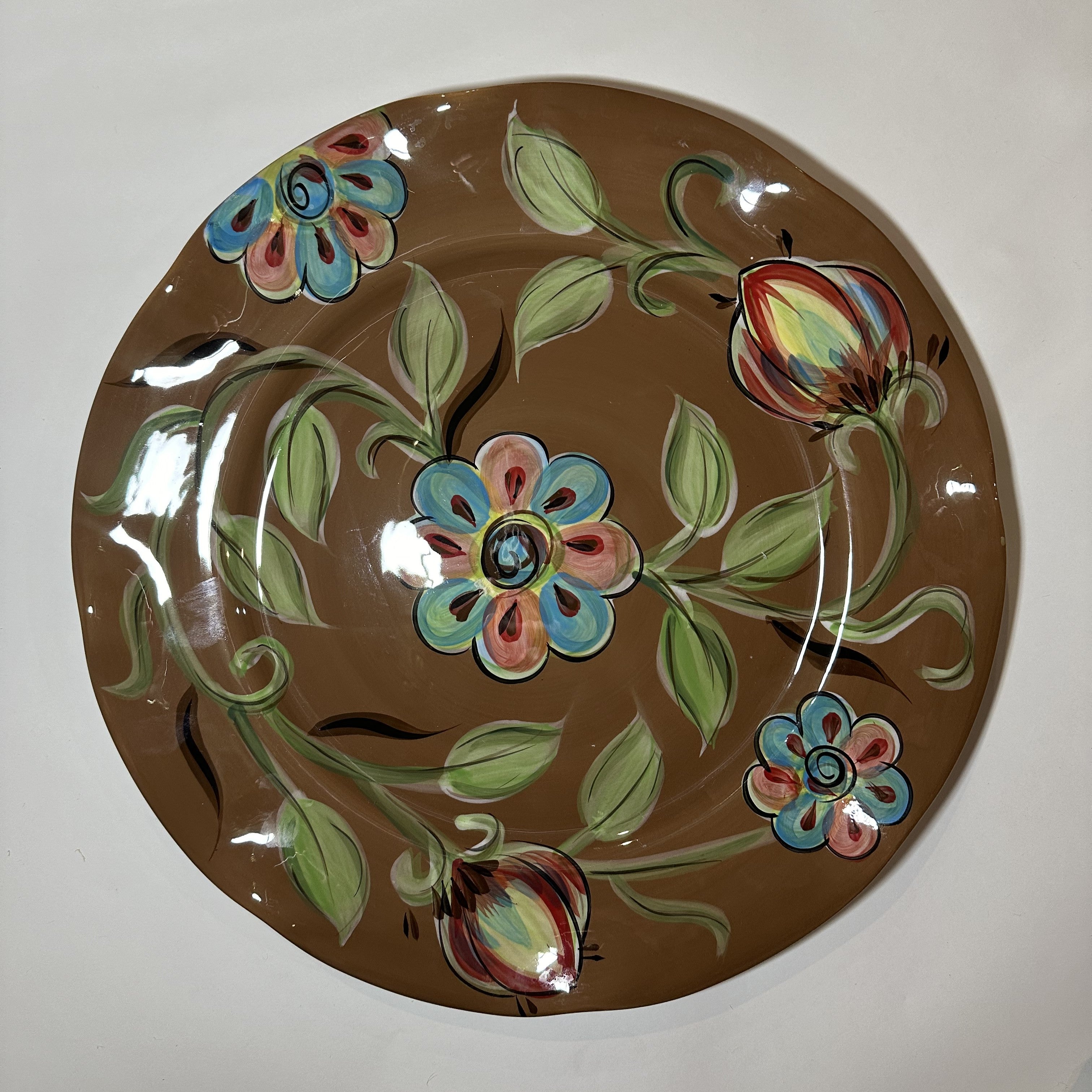 Beautiful Floral Brown Platter